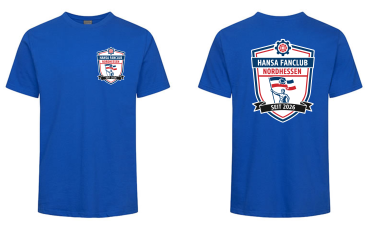 T-Shirt für Herren "Hansa Fanclub Nordhessen" - royalblau - Brustlogo & gr. Rückenlogo